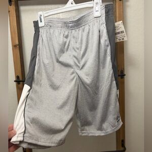 RBX Light Gray Athletic Shorts with Dark Gray Panels and White Trim